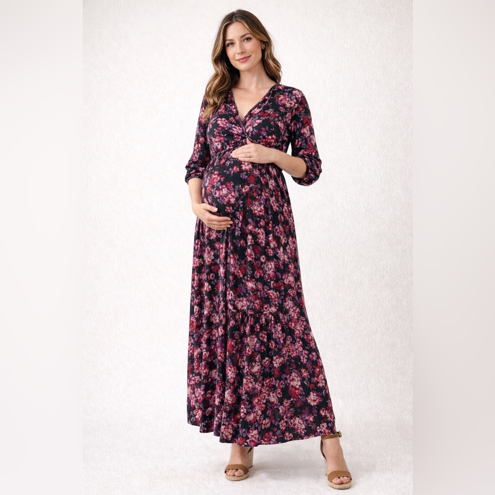 Isabel Maternity by Ingrid & Isabel Floral Maxi Dress in Black and Pink